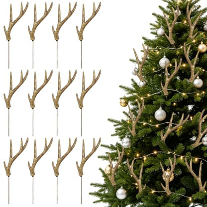Reindeer Christmas Decor Set - Resin Antler Tree Picks, 12 Pieces