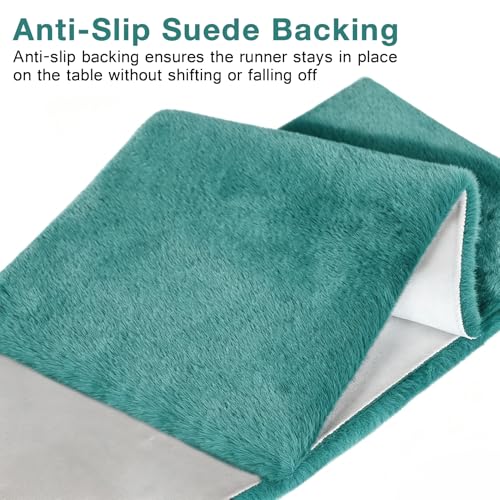 Teal Blue Faux Fur Table Runner 11.8 x 70.9 Inches Fluffy Shaggy Decor