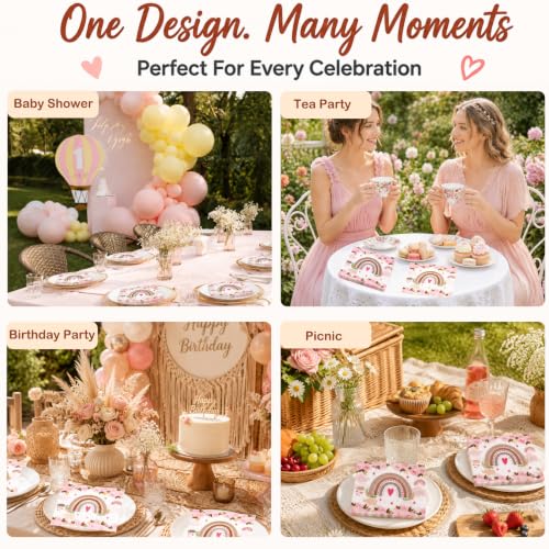 Boho Rainbow Paper Napkins Pink Floral Party Supplies 60 Count