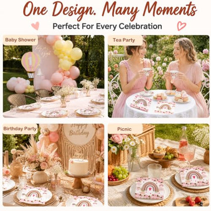 Boho Rainbow Paper Napkins Pink Floral Party Supplies 60 Count