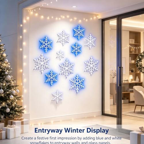 White LED Snowflake Wall Christmas Lights - 12pcs Indoor Holiday Decor