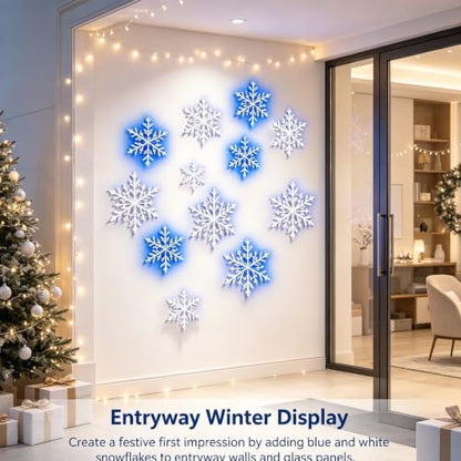 White LED Snowflake Wall Christmas Lights - 12pcs Indoor Holiday Decor