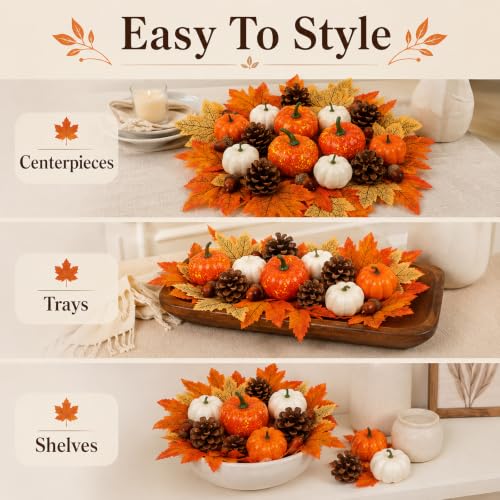 Fall Decor Set with Pumpkins Acorns Pinecones and Leaves - 51 Pieces