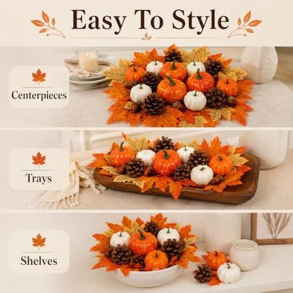 Fall Decor Set with Pumpkins Acorns Pinecones and Leaves - 51 Pieces