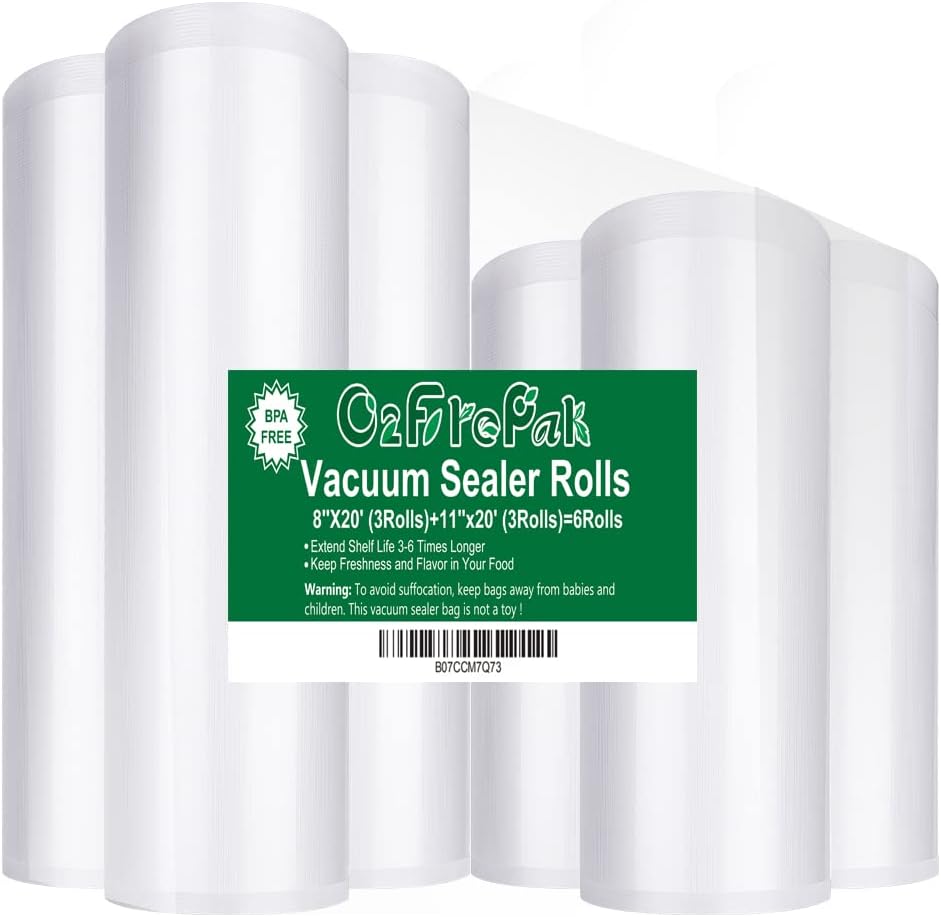 O2frepak Vacuum Sealer Bags - Heavy Duty BPA-Free Rolls, 8"x20" & 11"x20" | Perfect for Sous Vide Cooking