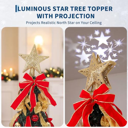6FT Pre-Lit Pop-Up Christmas Tree with Projection Star Topper & LED Lights
