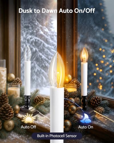 Antique Bronze 9.6-Inch Window Candle Set with Sensor, Dusk to Dawn Plug-In Lights