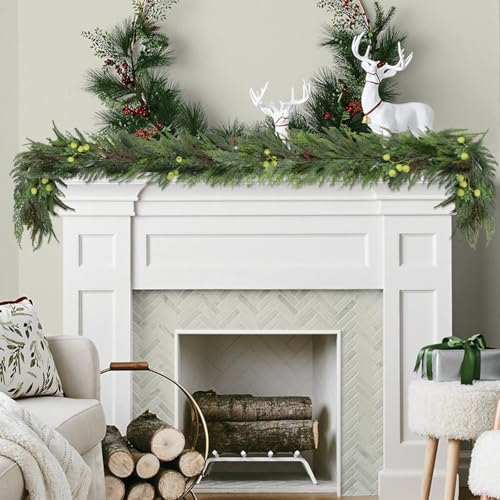 6ft Artificial Norfolk Pine Christmas Garland with Green Berries - Holiday Decor