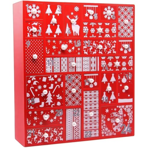 Refillable Wooden Advent Calendar with 24 Drawers - Christmas Countdown Decor