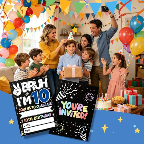 10th Birthday Party Invitations with Envelopes & Stickers - Boys