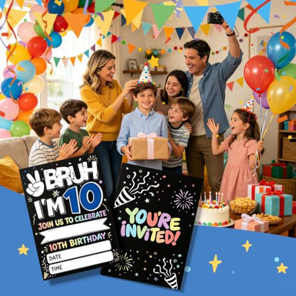 10th Birthday Party Invitations with Envelopes & Stickers - Boys