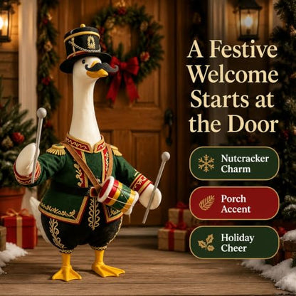Nutcracker Soldier Porch Goose Outfit - 23 Inch Holiday Decor with Green Drum Variation