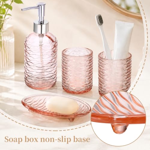 Clear Glass Bathroom Accessory Set with Wavy Stripes - 4 Pieces