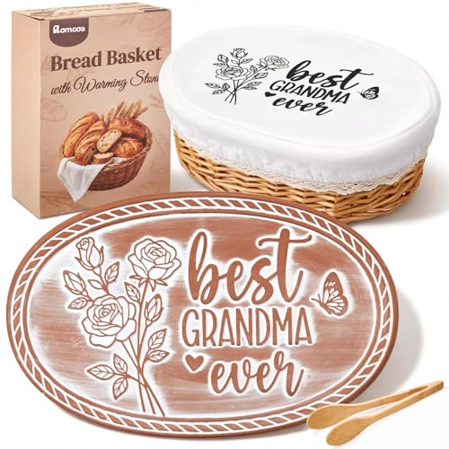 Grandma Bread Warmer Basket with Warming Stone Kitchen Gift