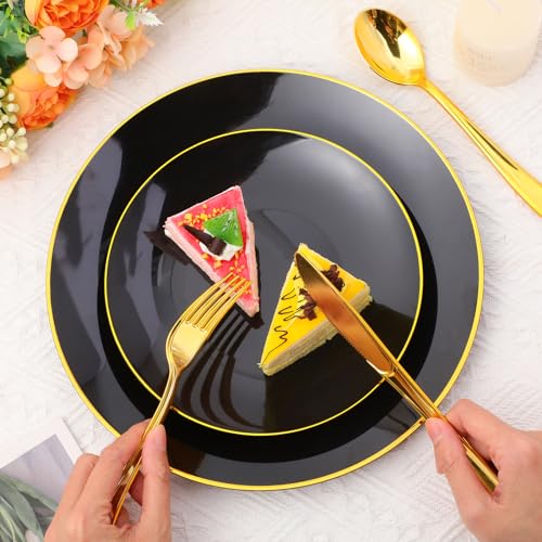 Black and Gold Disposable Dinnerware Set for 50 Guests - Plates, Cutlery & More