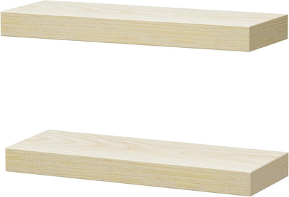 QEEIG Floating Bathroom Shelves - Wall-Mounted Farmhouse Decor | Set of 2, 15.7" x 6.7", Natural Finish