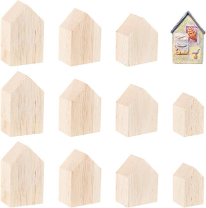 OLYCRAFT Unfinished Wood House Shaped Blocks - 12 Pcs in 4 Sizes for Farmhouse Decor | Crafting & DIY