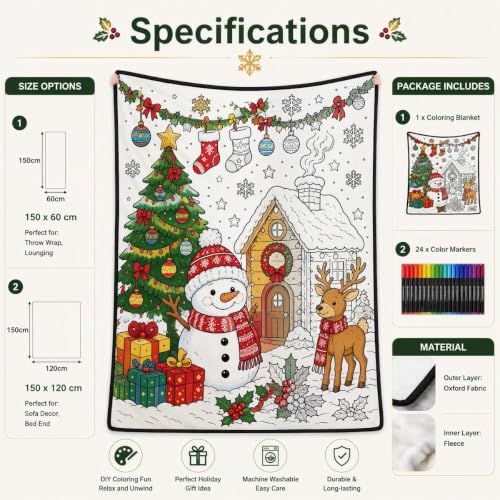 DIY Coloring Blanket Christmas Variation - Washable Sherpa Fleece with Markers