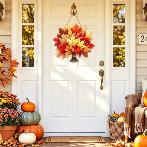Fall Maple Leaf Door Hanger Sign for Autumn Thanksgiving Outdoor Indoor Decor