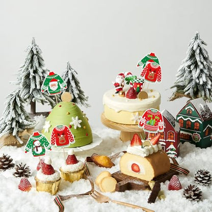 Ugly Sweater Christmas Cupcake Toppers 40 pcs Holiday Cake Decorations - Variation of Christmas-40pcs