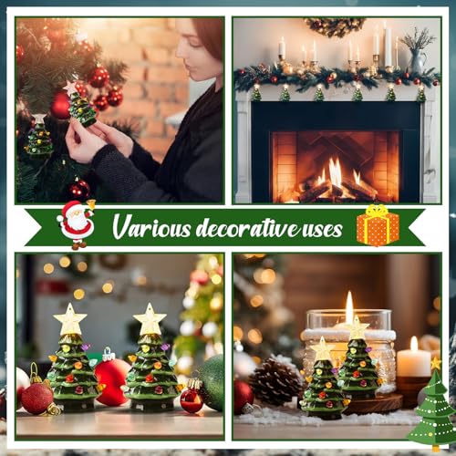 Mini Ceramic Christmas Tree Set - Prelit Green with Star, 4 Inches, 6 Pack