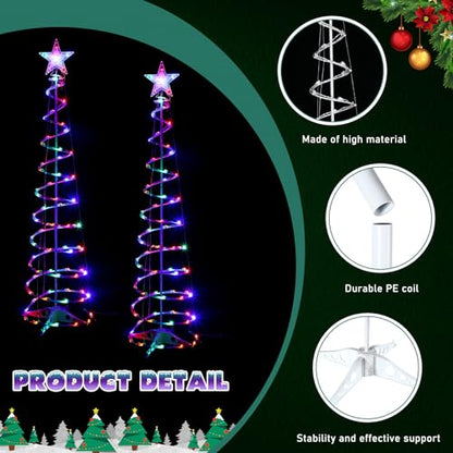 4 Pack 6ft Spiral Christmas Tree Lights - 125 LED Outdoor Decor