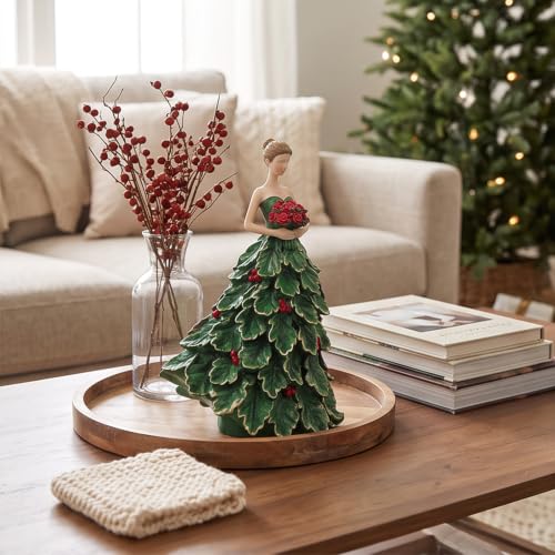 DiliComing Fairy Statue Home Decor - 12 Inch Christmas Holly Girl Gift - Green