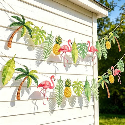 2PCS Tropical Flamingo Garland Banner for Party Decorations - 6.6ft