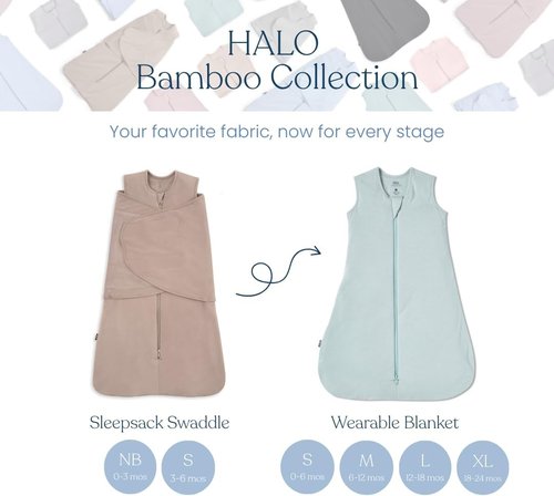 HALO SleepSack Swaddle - SuperSoft Bamboo Viscose, 3-Way Adjustable, 2-Way Zipper, 2 TOG