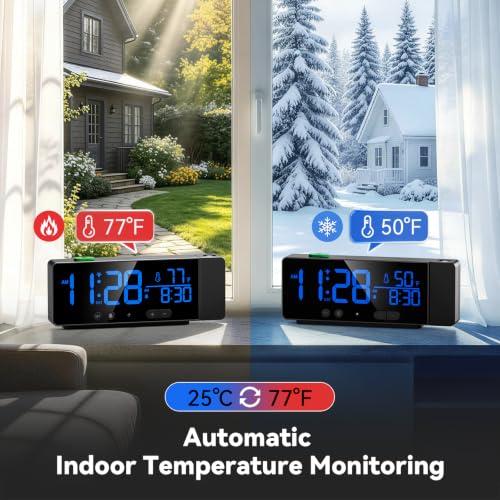 Projection Alarm Clock for Bedroom Ceiling with Auto Brightness, Black+Blue