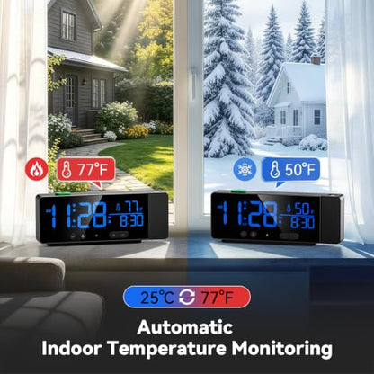 Projection Alarm Clock for Bedroom Ceiling with Auto Brightness, Black+Blue