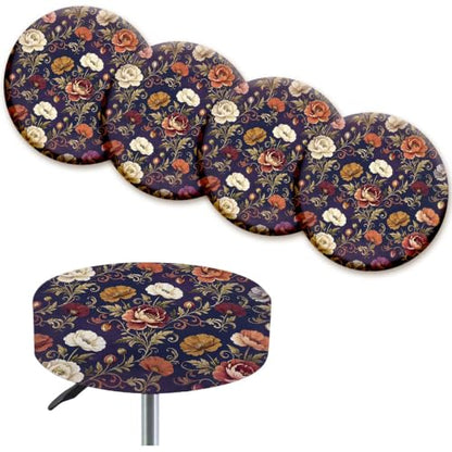 Flower Cluster Pattern Stool Cover Set - Elastic Round Seat Slipcovers for 13.8-15.7 Inch Chairs