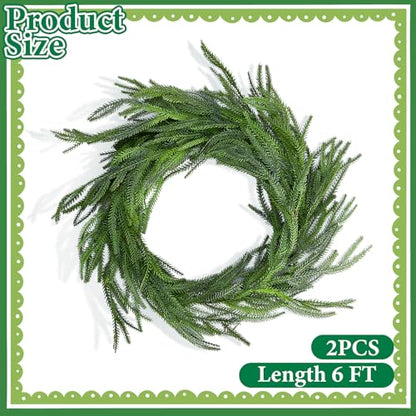 2 Pack 6 Ft Artificial Norfolk Pine Garland - Realistic Christmas Greenery, Holiday Decor, Style A
