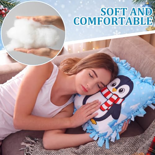 Penguin Pillow Craft Kit - No Sew Fleece Tie Pillows with Stuffing - 6 Sets