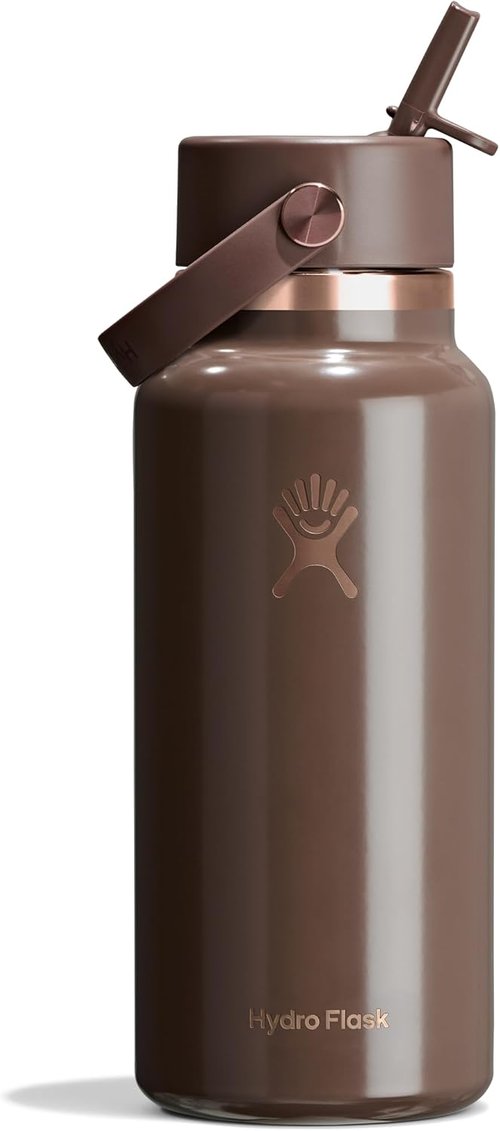 Hydro Flask Water Bottle - Insulated Stainless Steel with Wide Mouth Flex Straw Lid - 32 Oz Chocolate Rose Gold