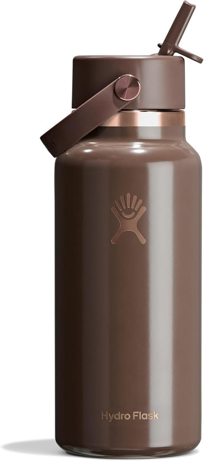 Hydro Flask Water Bottle - Insulated Stainless Steel with Wide Mouth Flex Straw Lid - 32 Oz Chocolate Rose Gold