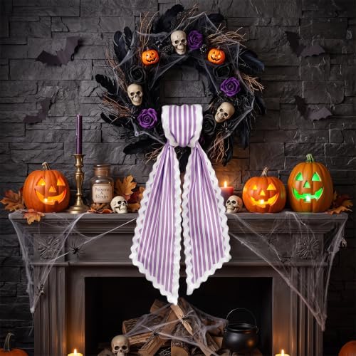 Christmas Wreath Sash Purple White Candy Cane Stripes Scalloped Ribbon