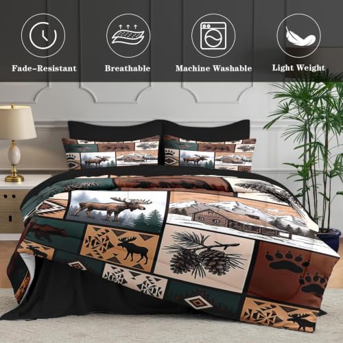 WeCozy Queen Size Comforter Set - Rustic Lodge Bear Moose Bedding Variation 2