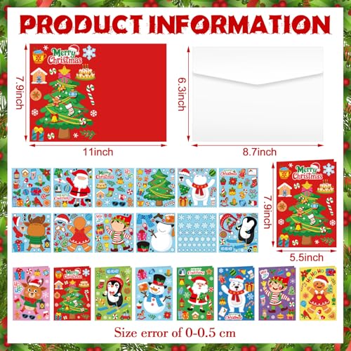 Christmas Card Making Kits with Envelopes - 48 Set Xmas Craft Supplies - Variation of Xmas