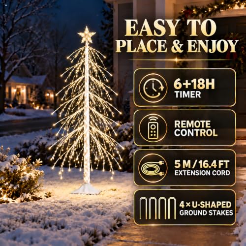 5FT Lighted Christmas Birch Tree - White Weeping Spruce with 560 LED Warm White Lights