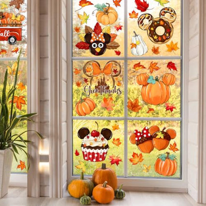 Fall Pumpkin & Watercolor Maple Leaf Window Clings - 82PCS Seasonal Decorations