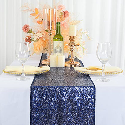 20-Pack Navy Blue Sequin Table Runners 12x108 Inches for Parties & Events
