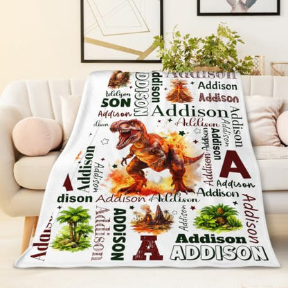 Personalized Dinosaur Blanket for Boys - Maroon, 4 Sizes Custom Gift