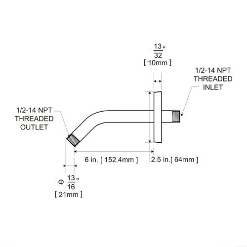 OFFO Shower Arm with Flange, 6 in Brushed Nickel Wall Mount Replacement Angle Shower Head Arm Wall-Mounted For Fixed Shower Head & Handheld Showerhead