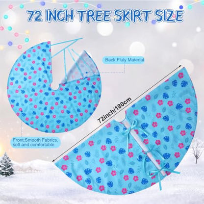 Soulchen 72 Inch Blue Cartoon Christmas Tree Skirt - Tropical Floral Design
