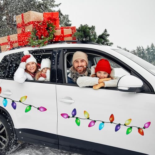 160Pcs Reflective Christmas Car Magnets Set with Light Bulb & Line Decor