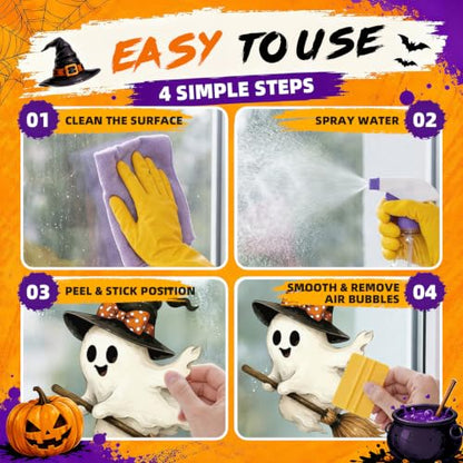 Double Sided Ghost Pumpkin Halloween Window Clings - Fall Decor for Glass Door