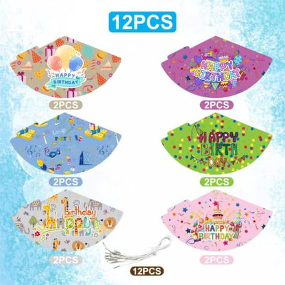 12PCS Party Hats for Adults Kids Birthday Party Headwear - Cone Caps for Pets & Stuffed Animals