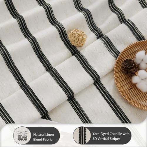 Blackout Linen Chenille Stripe Farmhouse Drapes - 52"W x 96"L, Pack of 2