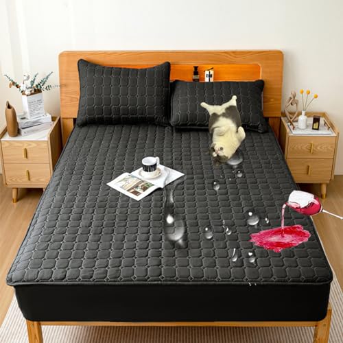California King Waterproof Mattress Protector - 12 Deep Pocket, Breathable Fitted Bed Cover Black